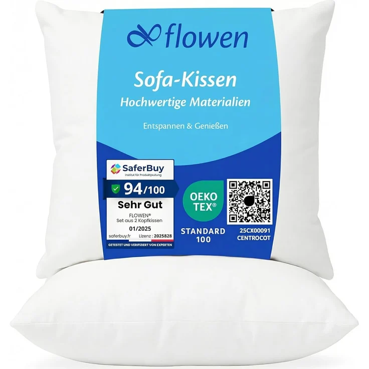 Flowen Kissen 50x50 Kopfkissen 2er Set für Sofa und Bett Innenkissen Hypoallergene Anti-Milben Kissenfüllung mit Weicher Gesteppter Kissenbezug 100% Polyester für Haus/Hotel