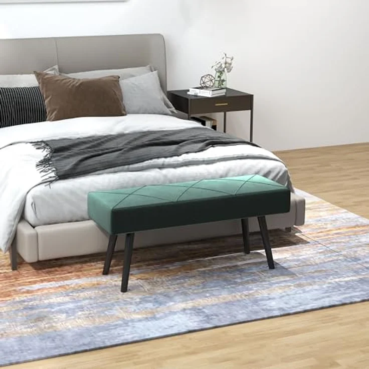 HOMCOM Polsterbank Sitzbank mit X-Muster, in Samtoptik, bis 120 kg Belastbar (Flurbank, 1-St, Bettbank), für Schlafzimmer, 100 x 36 x 45 cm, Grün – Bild 3