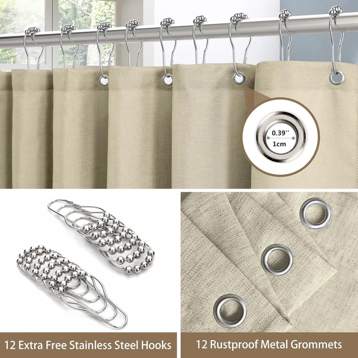 Duschvorhang Leinen mit Metall Duschvorhangringe Stoff Textil Wasserdicht - 182 – Bild 3