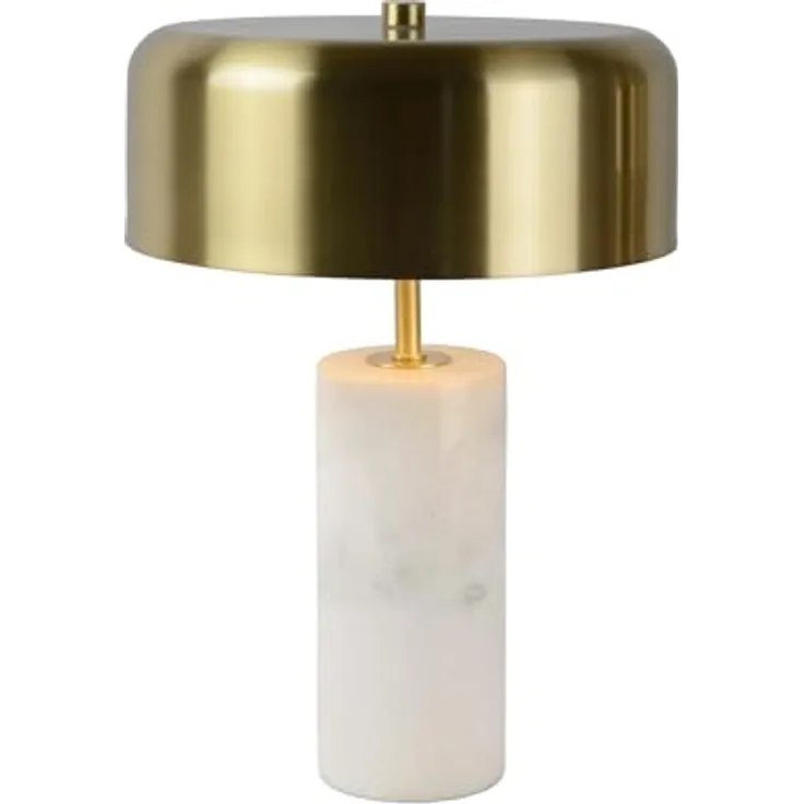 Lucide Mirasol 34540/03/31, Nachttischlampe mit Messing-Lampenschirm und Marmorsockel, dimmbar, Höhe 36 cm