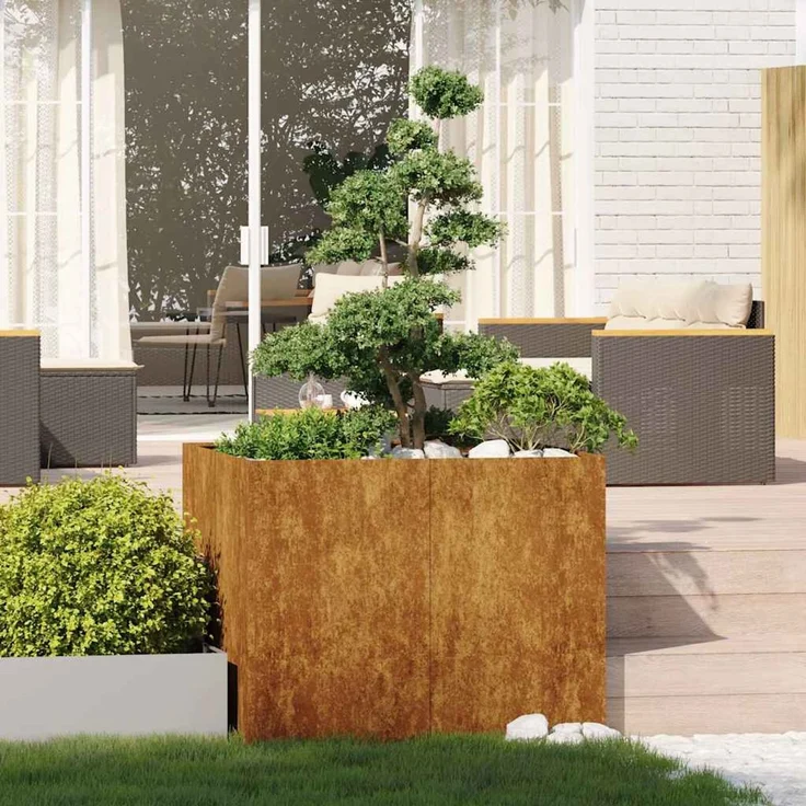 vidaXL Pflanzkübel Rostig 100x100x80 cm Wetterfester Stahl 860828 – Bild 2