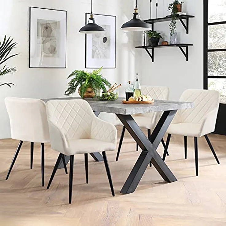TUKAILAI Esszimmerstühle 2er Set, Küchenstühle Samt,Polsterstühle Wohnzimmerstühle Sessel mit Armlehnen Rückenlehne Metallbeinen, für Küche Esszimmer Wohnzimmer, bis 120kg,Creme – Bild 5