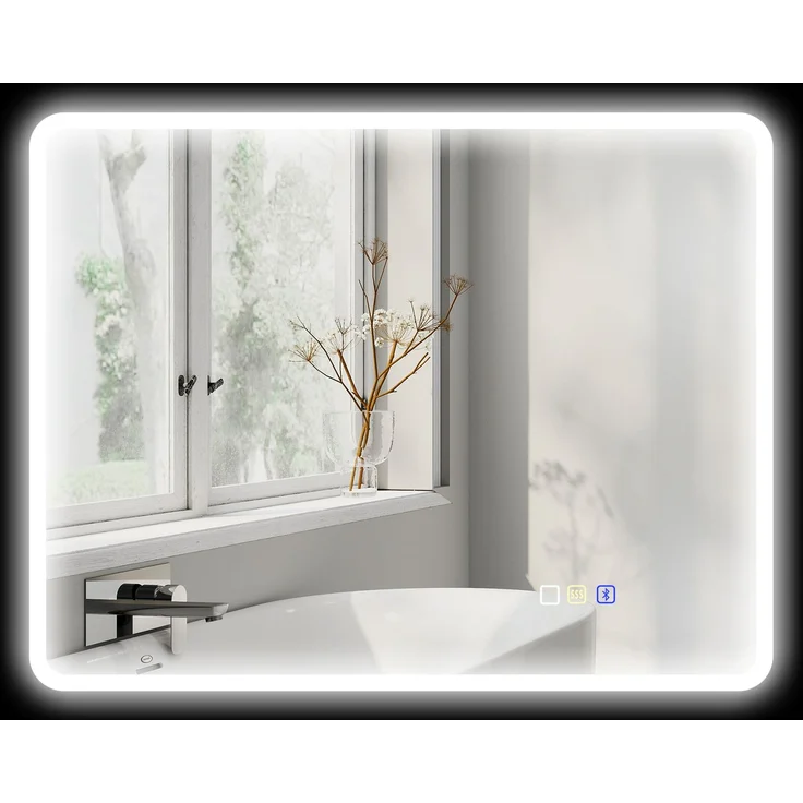 MELAYR, LED-Badezimmerspiegel, Bluetooth-Funktion, anpassbares Licht, Antibeschlag-Funktion, 90 x 3.5 x 70 cm, Silber – Bild 1