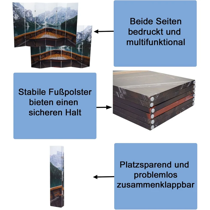 Foto-Paravent HWC-A83, Raumteiler Trennwand Sichtschutz, MVG-zertifiziert ~ 180x244cm Boot – Bild 2