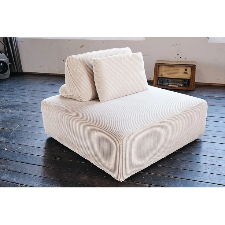 KAWOLA Hocker WIOLO SOFT Polsterhocker mit Rückenkissen Cord cremeweiß 84 x 111 x 111 cm – Bild 2