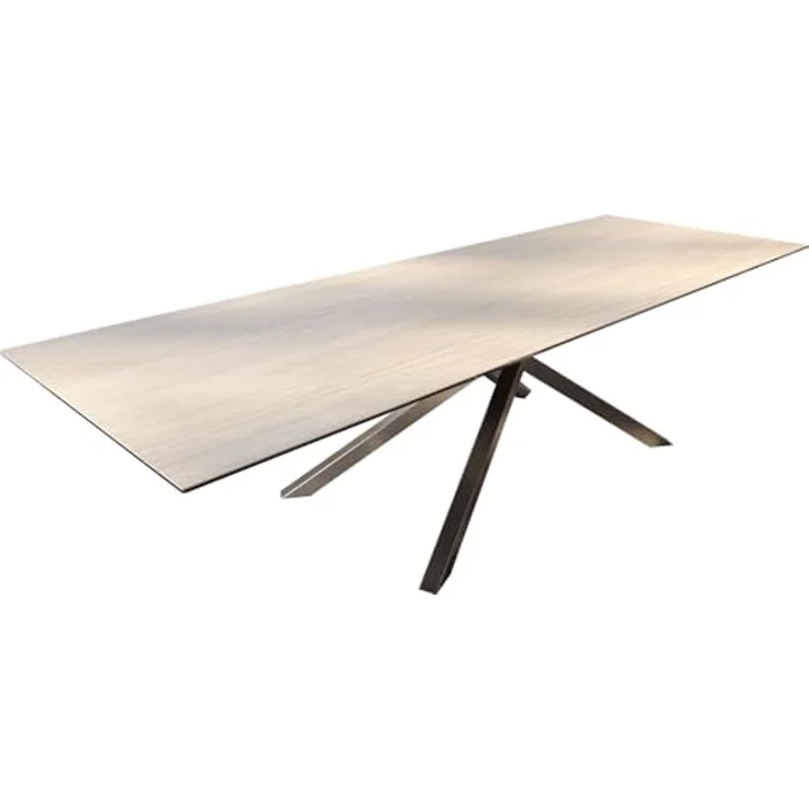 Outdoortisch Edge 300x100 cm Keramik Laminam® Travertino Bianco Creme-Weiß Kreuzgestell Rechteck Edelstahl – Bild 1