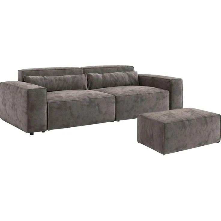 Big-Sofa Sirpio 230x95 cm Mikrofaser Khakibraun mit Hocker