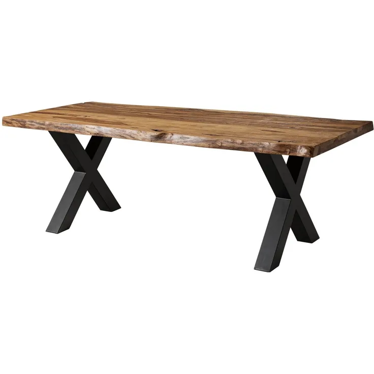 Baumtisch Sheesham 260 x 100 x 77 natur sandgestrahlt / X-Beine anthrazit matt FREEFORM 5
