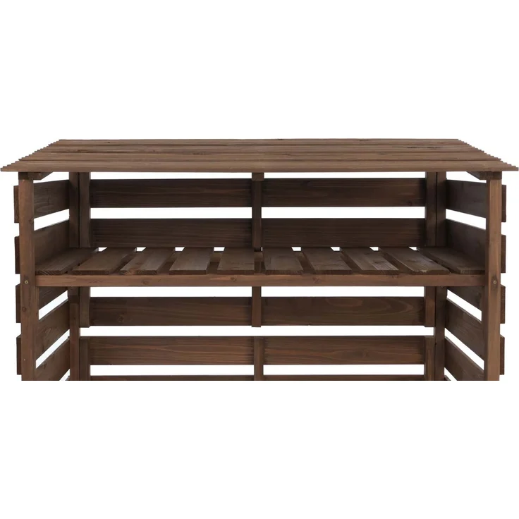 Brennholzlager HWC-Q16, Kamin-/Feuerholzregal Holzlager Holzunterstand, Ablage Holz Tanne FSC® 121x122x61cm ~ dunkelbraun – Bild 6
