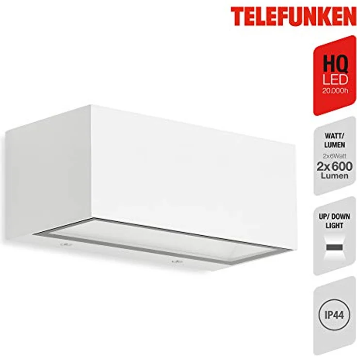 TELEFUNKEN LED Außenwandleuchte, 1-flammig, 12 Watt, 1.200 Lumen, 4.000 Kelvin, IP44, weiß, 185x75x91mm (LxBxH) – Bild 2