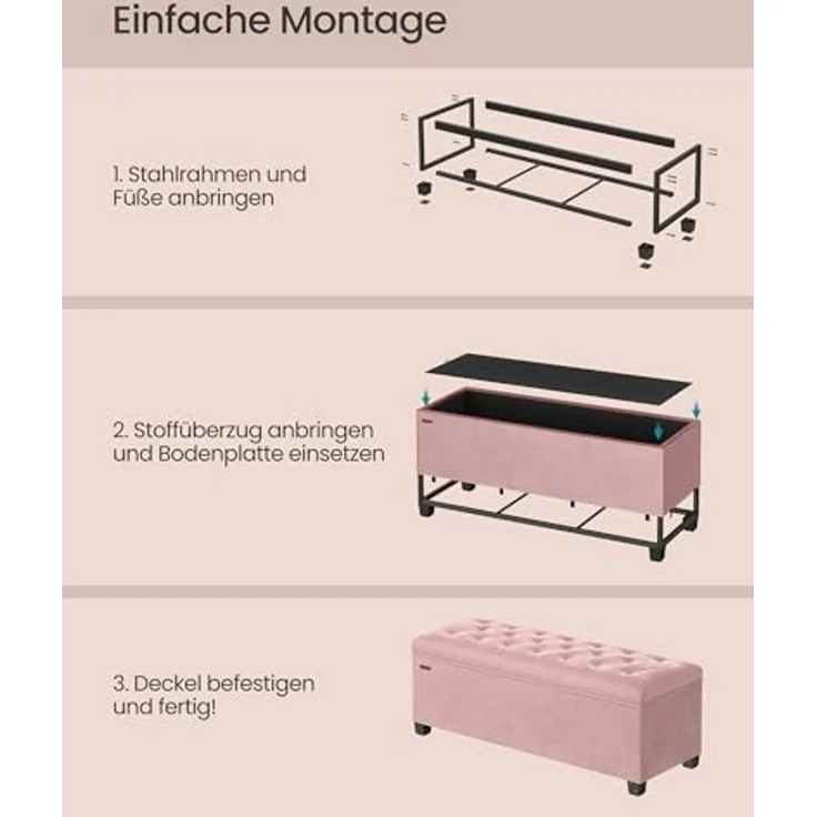 SONGMICS Sitzbank Sitzhocker mit Stauraum, Sitzbank mit Beinen, Fußbank – Bild 6