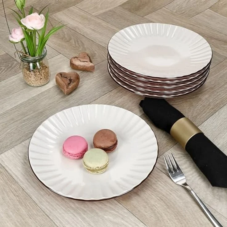 MÄSER Frühstücksteller Mäser OSITA Rose Weiß 6x Kuchenteller Steingut 6 Personen – Bild 3