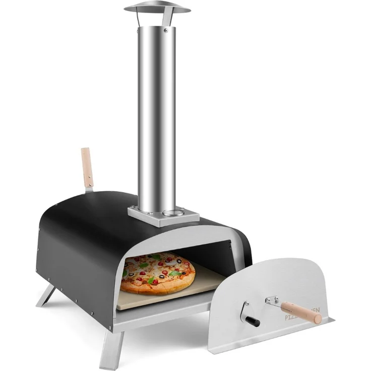 Tragbarer Outdoor-Pizzaofen Holzbefeuerter Hinterhof-Pizzamaker Silber + Schwarz – Bild 2