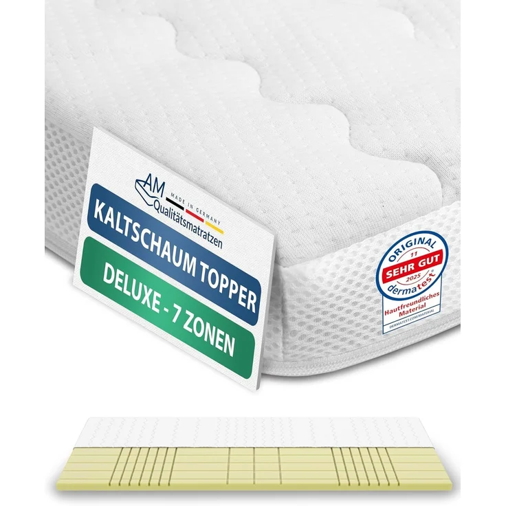 AM Qualitätsmatratzen, Topper 3D Deluxe Kaltschaum Topper, 7-Zonen, Ideal für Boxspringbetten, RG50, 8 cm hoch, Komfortschaum, 80x200 cm