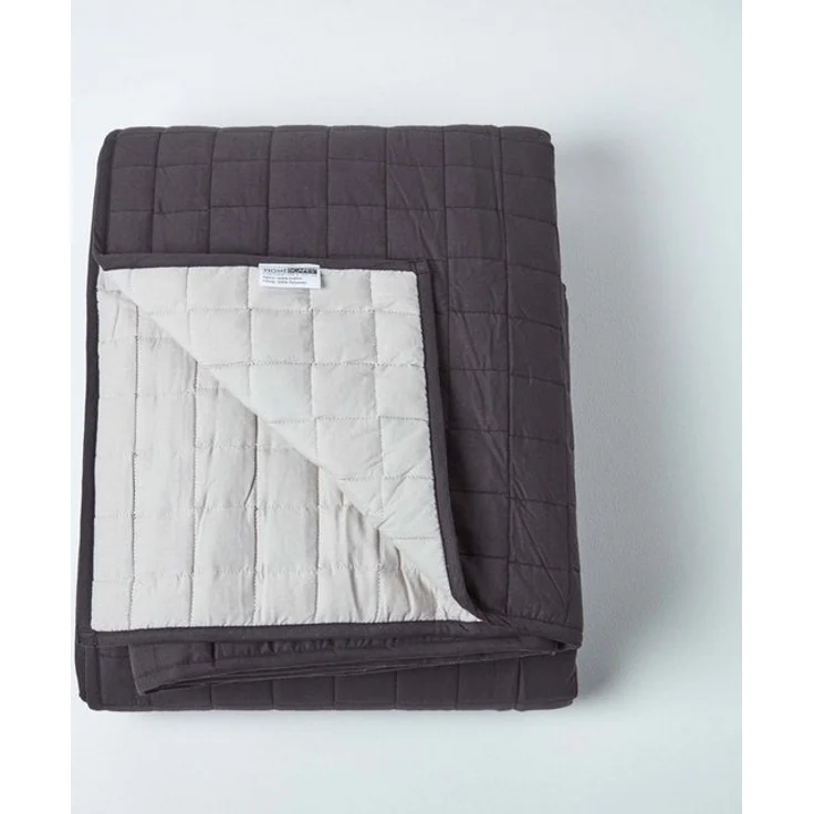 Plaid Gesteppte Tagesdecke aus 100% Baumwolle, schwarz/grau, 150 x 200 cm, Homescapes – Bild 4
