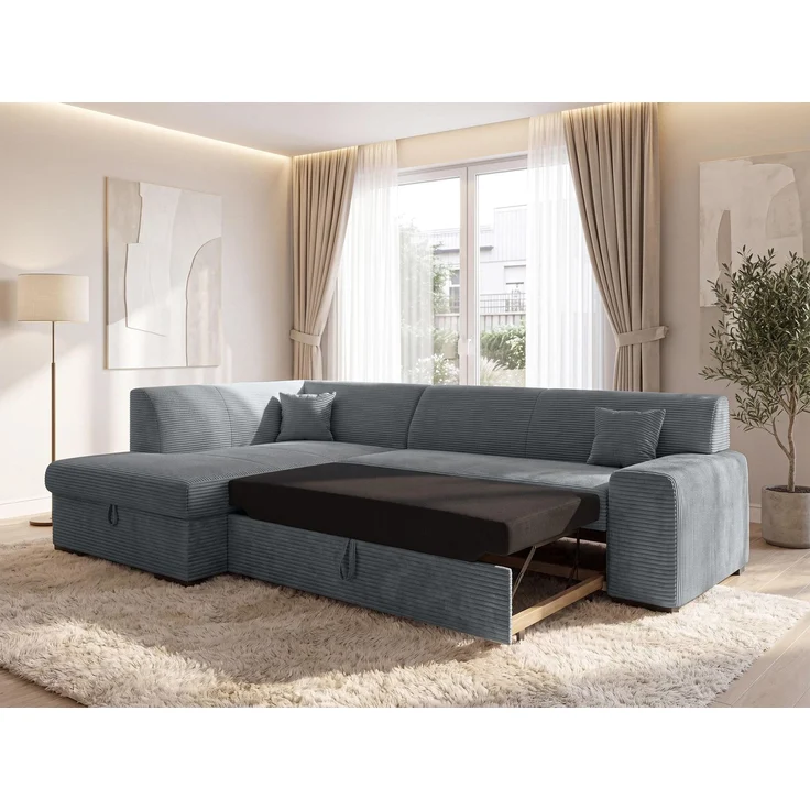 AX LIVING Ecksofa Grau Lucera 260 cm Schlafsofa mit Bettkasten L – Bild 2