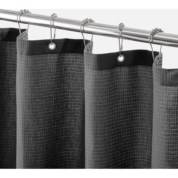 mDesign Luxus Duschvorhang Badewannenvorhang Waffelmuster wasserdicht Schwarz