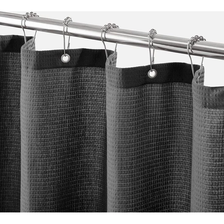 mDesign Luxus Duschvorhang Badewannenvorhang Waffelmuster wasserdicht Schwarz – Bild 1