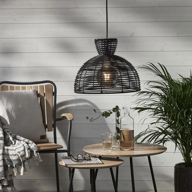 Outdoor Lampenschirm ,Runde, aus Kunst-Rattan, schwarz, E27, Ø 37,5cm – Bild 2