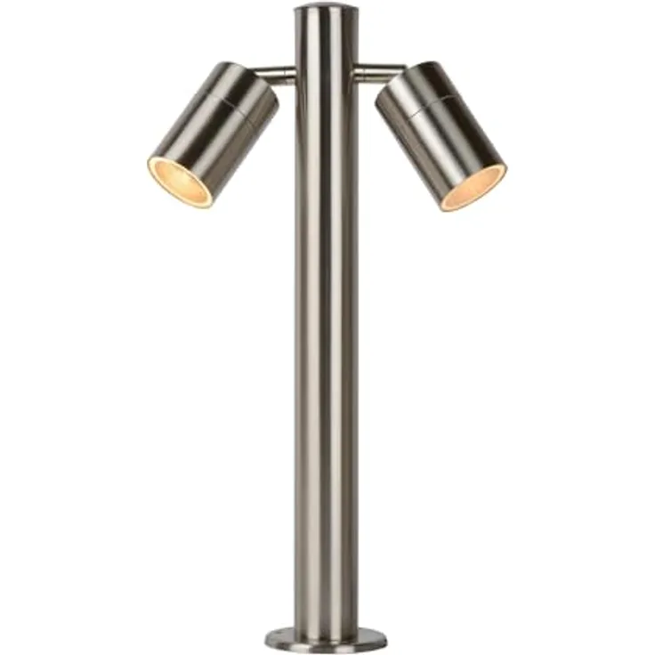 LUCIDE ARNE-LED Pollerleuchte, dreh- und kippbar, LED GU10-2x5W 2700K, IP44, Chrom Matt, Ø 6,3 cm