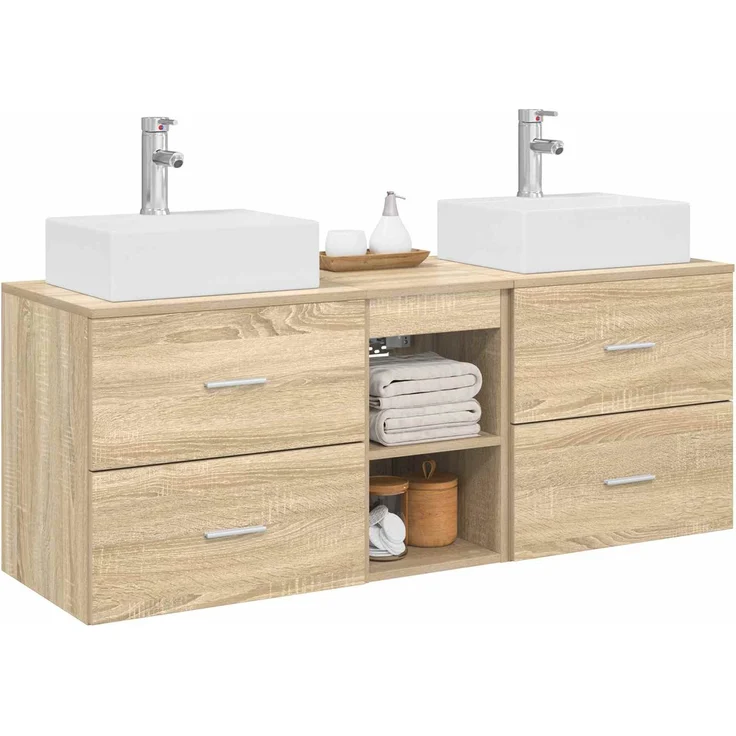 vidaXL Badezimmerschrank-Set 3 stk. Sonoma-Eiche 129 x 41 x 79,5 cm 3405837 – Bild 3