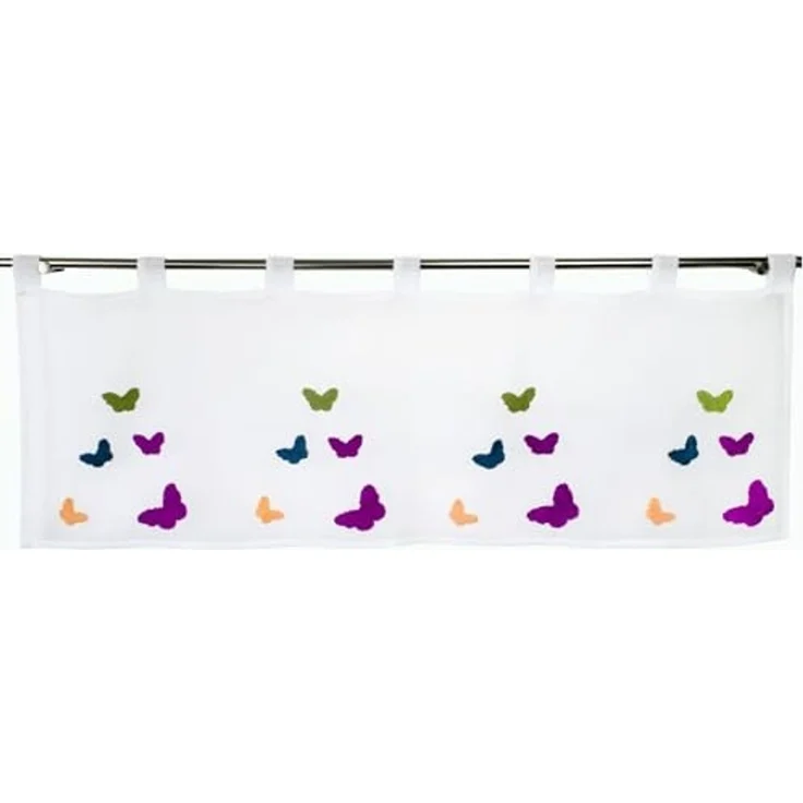 Delindo Lifestyle Scheibengardine bunte Schmetterlinge mit schlaufen (1 St), Schlaufe, halbtransparent, geflockt – Bild 3