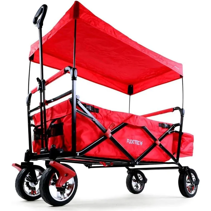 FUXTEC 'FX-CT500' Bollerwagen in Rot, inkl. Sonnendach, Hecktasche und Feststellbremse, klappbar