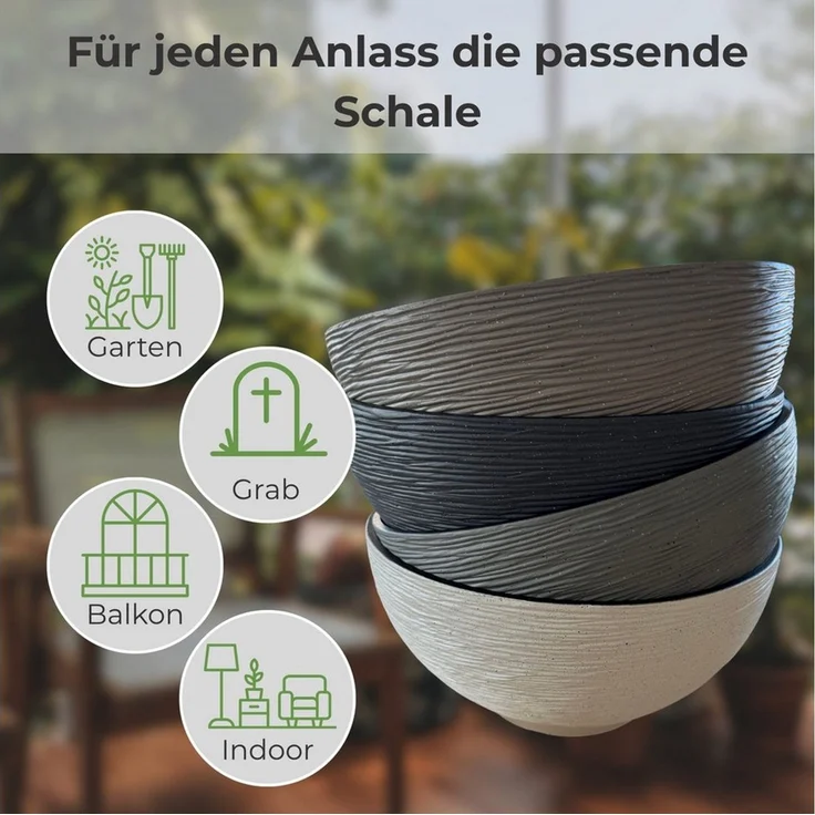 matches21 HOME & HOBBY Blumentopf Große Pflanzschale für draussen in 45x23 cm Steinoptik anthrazit (1 St), Wetterfeste Deko-Schale als Blumenschale Brunnenschale – Bild 3