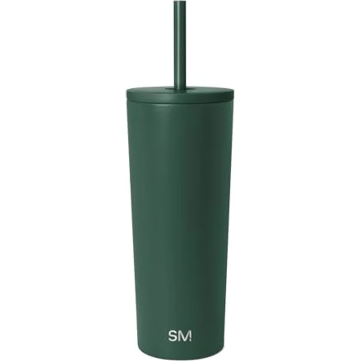 Simple Modern Thermobecher mit Strohhalm und Deckel | Trinkbecher mit Henkel Wiederverwendbare Edelstahl | Geschenke für Frauen und Männer | Classic | 710ml | Forest – Bild 1