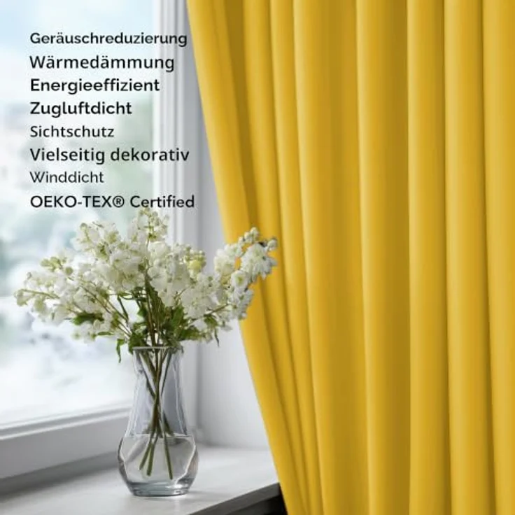 Deconovo Blickdichte Gardinen Ösenvorhang Vorhänge Thermovorhang Wohnzimmer, 242x132cm(HöhexBreite), Senfgelb, 2er Set – Bild 9