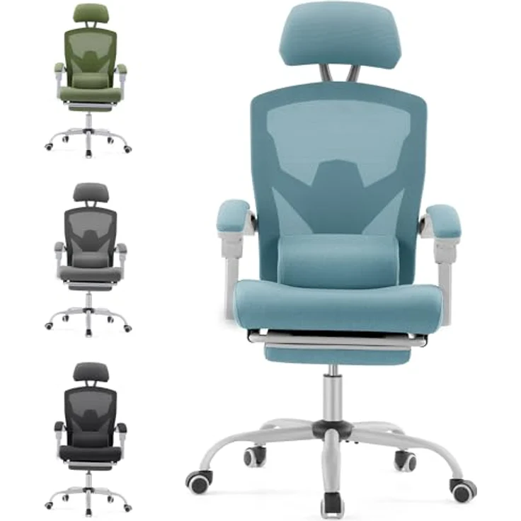 DUMOS Bürostuhl Ergonomisch - EIN Schreibtischstuhl mit Komfortarmlehnen, Ausgestattet mit Einer Bequemen Lendenwirbelstütze und Fußstütze, Office Chair Geeignet für Zuhause – Bild 2