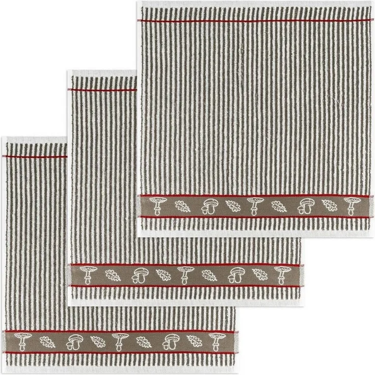 Kracht Geschirrtuch Waldpilze, (Set, 3-tlg, Set), 3er Pack Frottee Küchenhandtücher (3 Stück) ca. 50x50cm Baumwolle