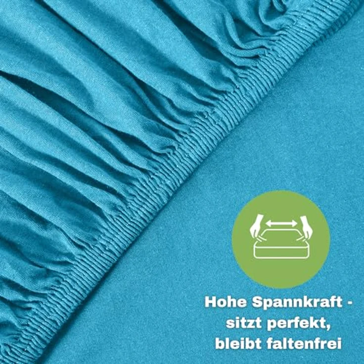 leevitex® Spannbettlaken 140x200cm - 160x200cm, 100% Jersey Baumwolle, für Matratzenhöhe bis 25cm, Öko-Tex, Türkis/Ocean – Bild 2