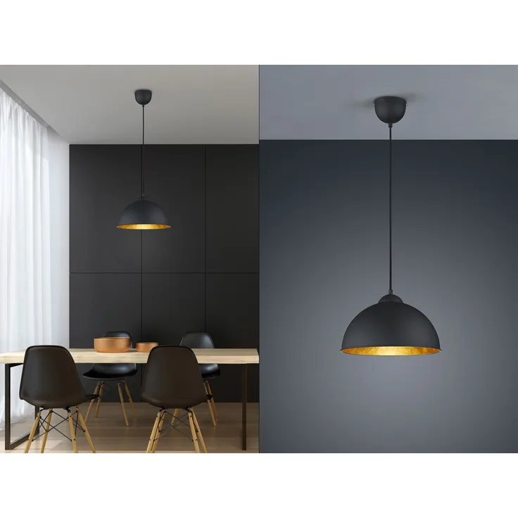 Pendelleuchte JIMMY mit Metall Lampenschirm Schwarz & Gold, Ø 31cm