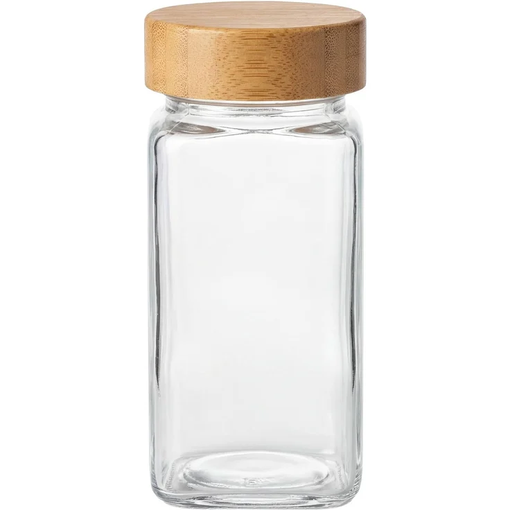 CLP 24er Set Gewürzgläser eckig 120ml Streueinsätze Etiketten Trichter Bürste,natura Holz – Bild 4