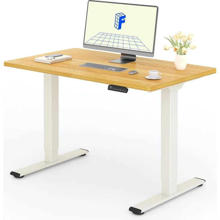 FLEXISPOT Höhenverstellbarer Schreibtisch mit 2 Motoren & 25MM einteiliger Tischplatte,ergonomischer Bürotisch - 120x80 cm Ahorn, Mousseweiß Gestell – Bild 1