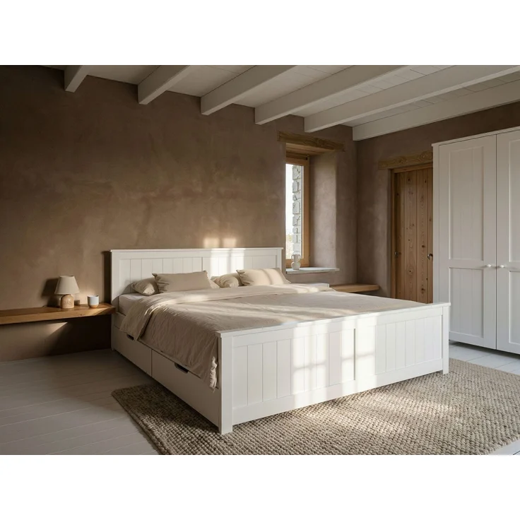 Bett mit 4 Schubladen Kiefernholz SABRAN 160x200 cm Weiß – Bild 3