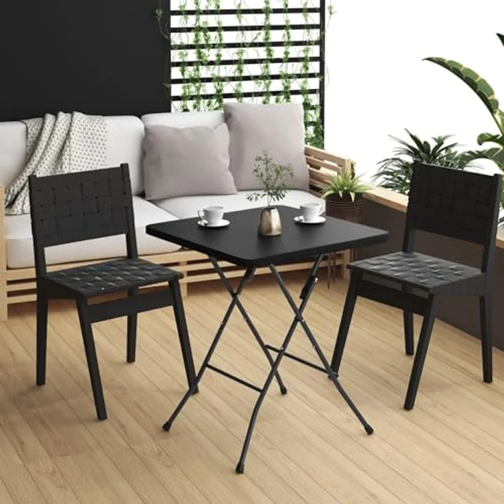 eSituro Klapptisch Gartentisch, Beistelltisch Outdoor, klappbarer Balkontisch Campingtisch Bistrotisch, quadratische Tischplatte in Rattanoptik, Schwarz, 61 x 73 x 61 cm SCPT0039 – Bild 6