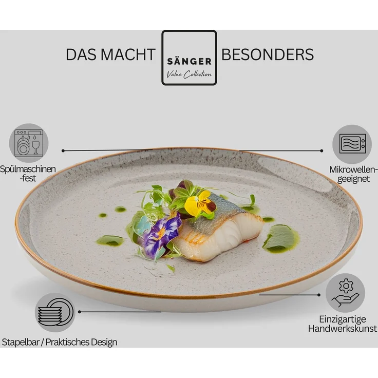 SÄNGER Speiseteller Set Rio Perlgrau - 6 teilig aus Steingut – Bild 4