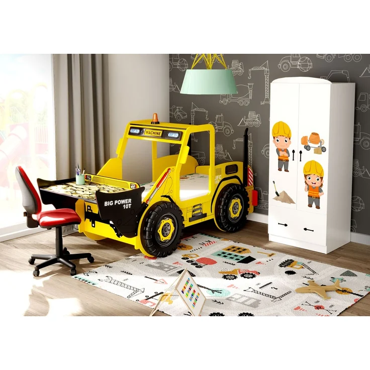 Kinderbett Bagger mit Schreibtisch Gelb – Baustellenabenteuer – Bild 3