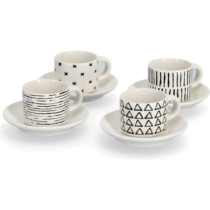 ZELLER 26537 Espresso-Set SCHWARZ/WEISS, 8-tlg, Porzellan