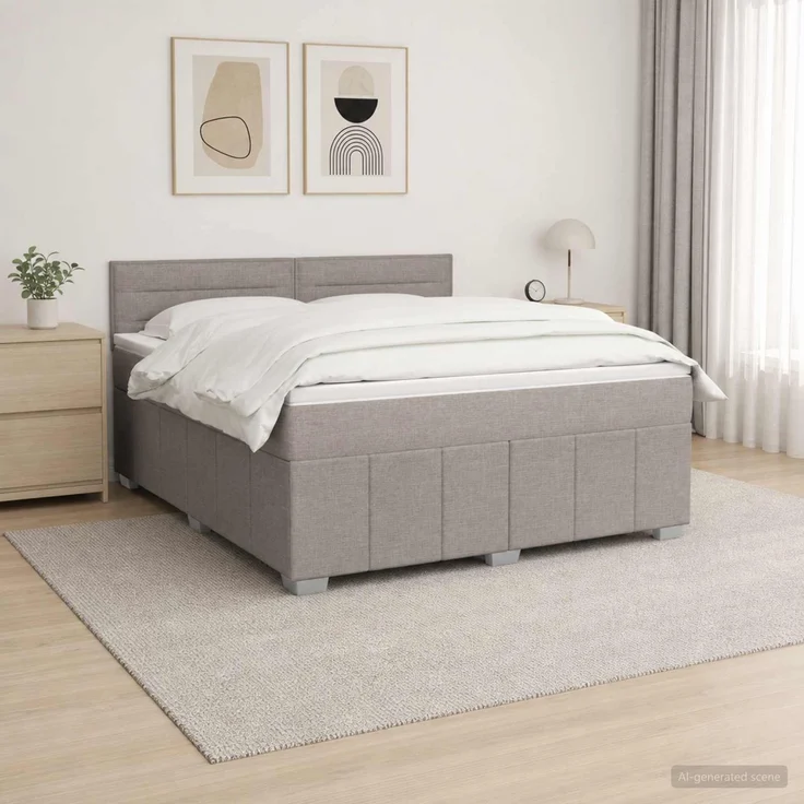 vidaXL Boxspringbett mit Matratze Taupe 160 x 200 cm Stoff 3452709 – Bild 1