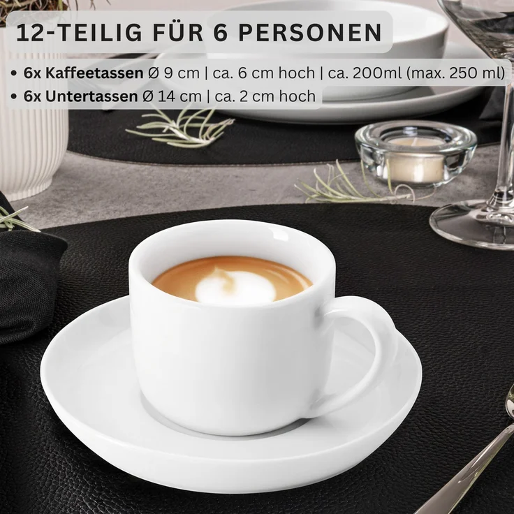 SÄNGER Porzellan Kaffeetassen Set Marlo 12-teilig für 6 Personen – Bild 2