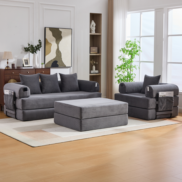ZUBALIYA Ecksofa 94x67 cm, mit Ablageflächen, mit Cordbezug, mit breiten Armlehnen, modular aufgebaut, mit Schaumstoffpolsterung – Bild 12