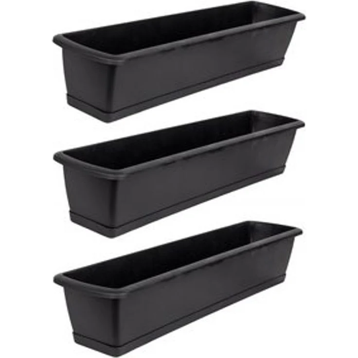 BigDean 3er Set Blumenkasten mit Untersetzer 60 cm lang anthrazit - aus PP-Kunststoff - Balkon Pflanzkasten schmal Balkonkasten – Bild 6