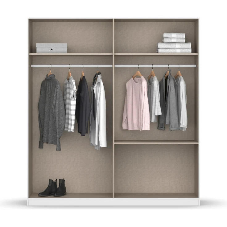 rauch Kleiderschrank, Drehtürenschrank COSTA, 4-türig, 2 Spiegeltüren, 2 Schubkästen, push-to-open, Grau metallic, 181 x 197 x 54 cm – Bild 5