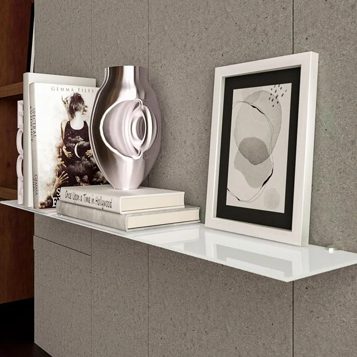HOOZ Wandregal aus Sicherheitsglas mit Halterung - Weiß - 70 x 18 x 0,6 cm, 1-tlg, mit geschliffenen Kanten – Bild 2