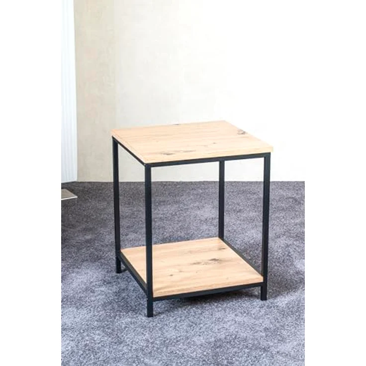 XXXL Beistelltisch, quadratisch, Schwarz mit offenem Fach, 40x50x40 cm, Metall und Eiche – Bild 2