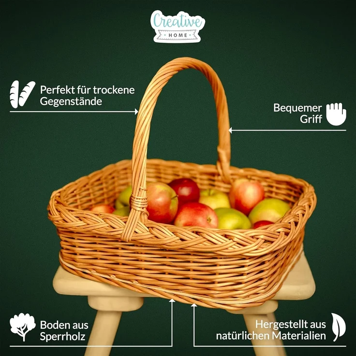 Creative Home Tablett Weidentablett Korbtablett mit Henkel, Boden aus unbehandeltem – Bild 5