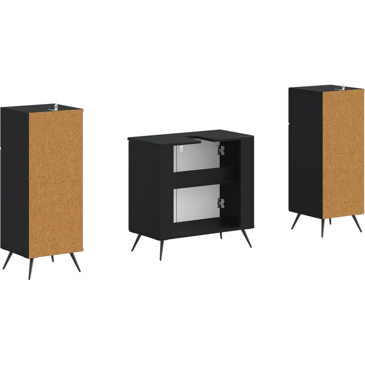 vidaXL 3-teiliges Badezimmer-Schranksystem BREDA 3 stk. Schwarz 3418045 – Bild 5